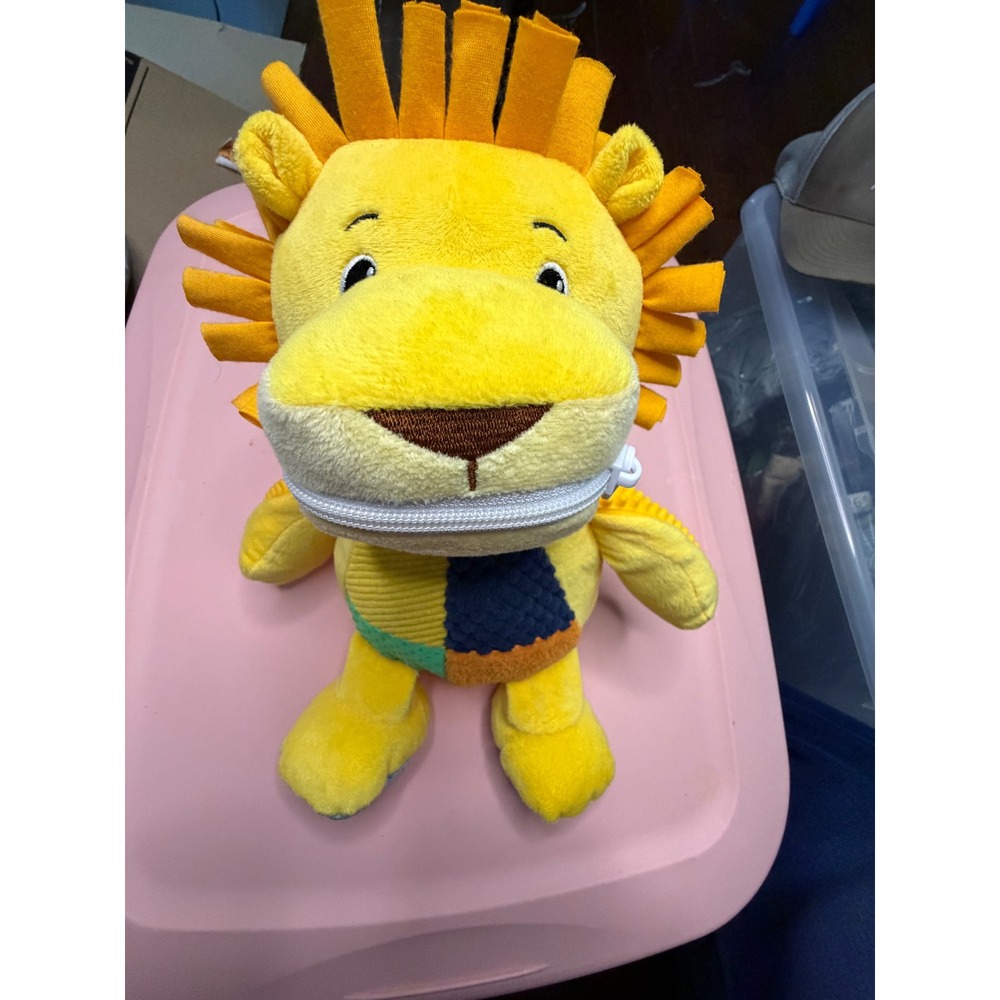 Animal Adventure Worry Eater Lion Plush Yellow Sensory Zipper Mouth Stuffed Toy